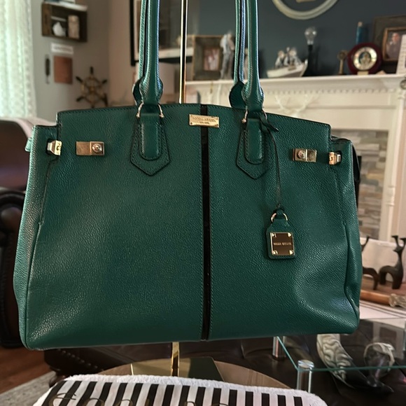Authentic Henri Bendel Teal Caviar Leather Carlyle Tote w/Black Accent Stripe - Picture 14 of 17
